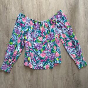 Lilly Pulitzer Off the Shoulder Top Maldives Turtle Wave